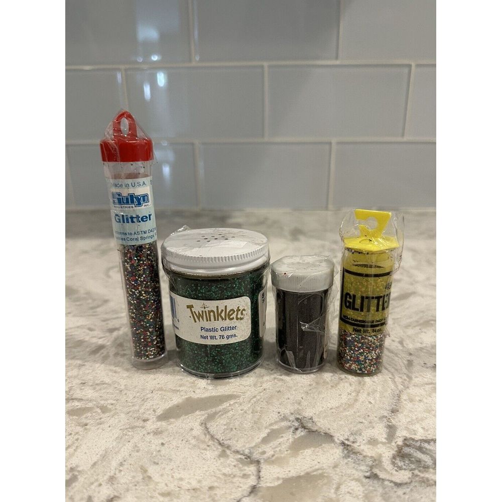 VINTAGE Craft Glitter-lot Of 4 Assorted Containers Green Twinklets Chemtoy Sulyn